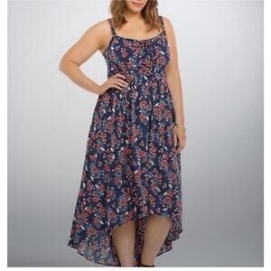 Torrid Dress Women's 0 Large Floral Navy Challis High Low Dress Corset Bust
